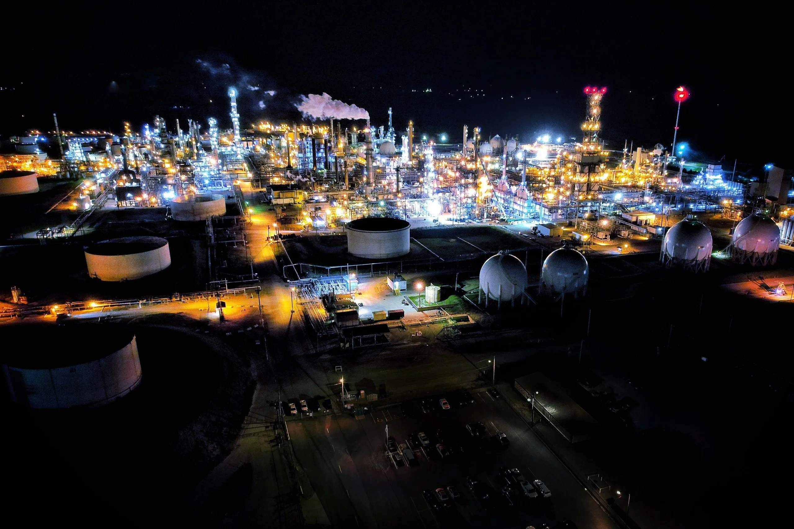Industrial plant lit up at night